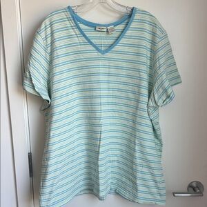 Cherokee Striped V-Neck Tee in Blue and Mint